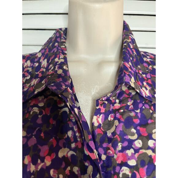 Coldwater Creek No Iron 100% cotton purple/pink fall button up shirt M Excellent - Picture 3 of 4